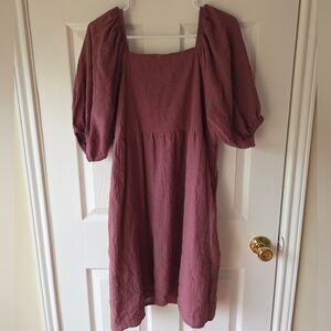 Melrose and Market Purple Babydoll Dress M NWT 100% Cotton Puff Sleeves $80